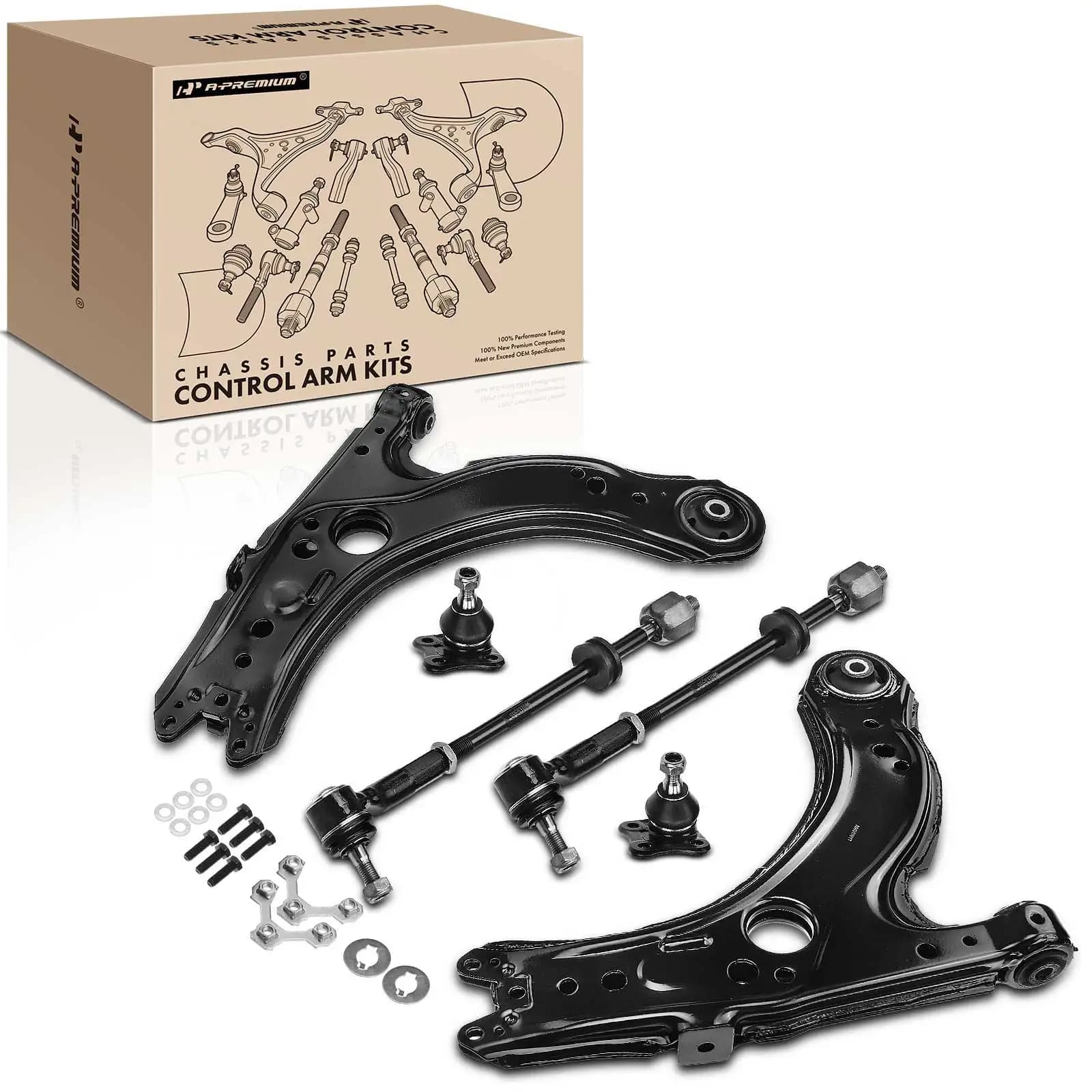 A-Premium 6x Front Lower Control Arm with Ball Joint Tie Rod End for Volkswagen Jetta Golf 1999-2005 Beetle 1998-2007