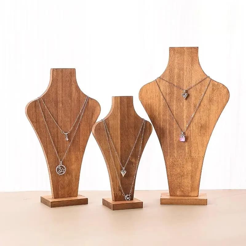 Manichino staccabile in legno di noce, espositore per collane, ciondolo, catena, busto, ornamenti non verniciati, mensola sospesa