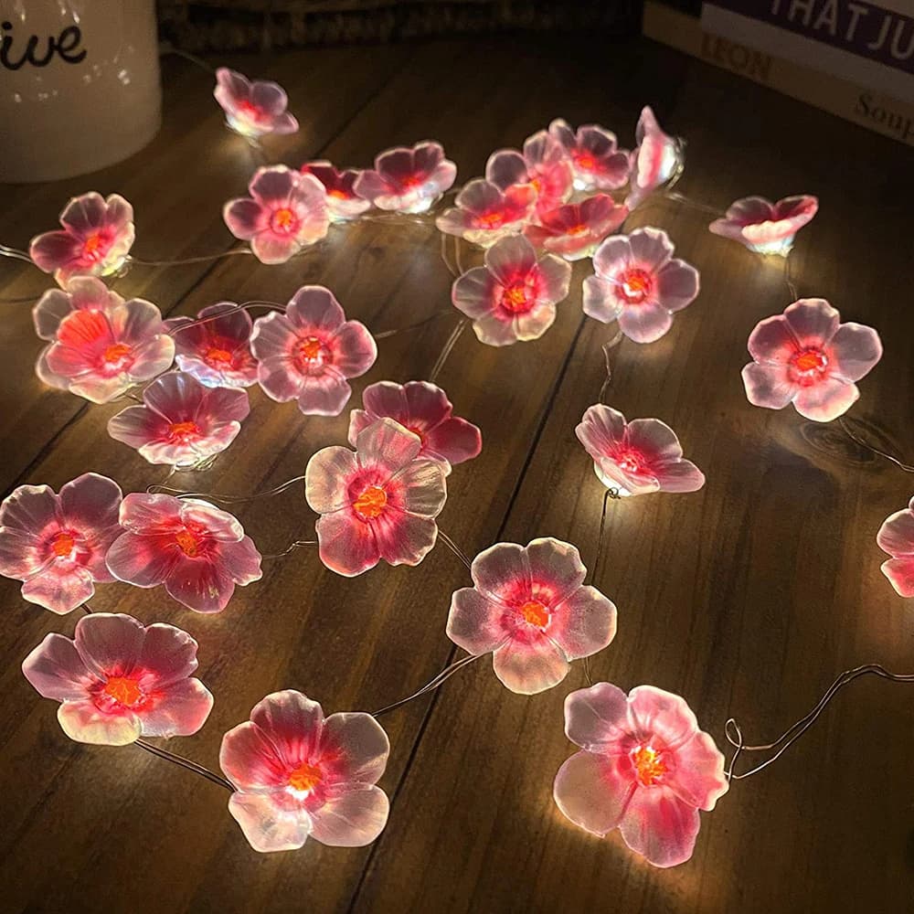 LED Light Cherry Blossom Fairy String Lights Pink Flower String Lamps Battery Powered For Outdoor Christmas Garland Decoration