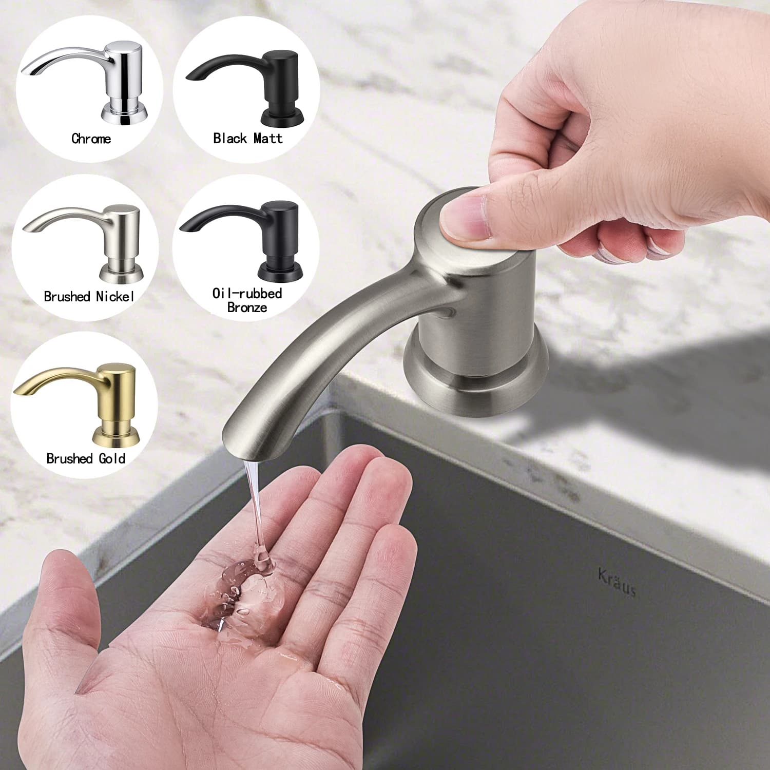 Samodra Dispenser di sapone in nichel Nero Lavello da cucina Contatore Dispenser di sapone liquido Bottiglia accessori da cucina 350ml Pompe integrate