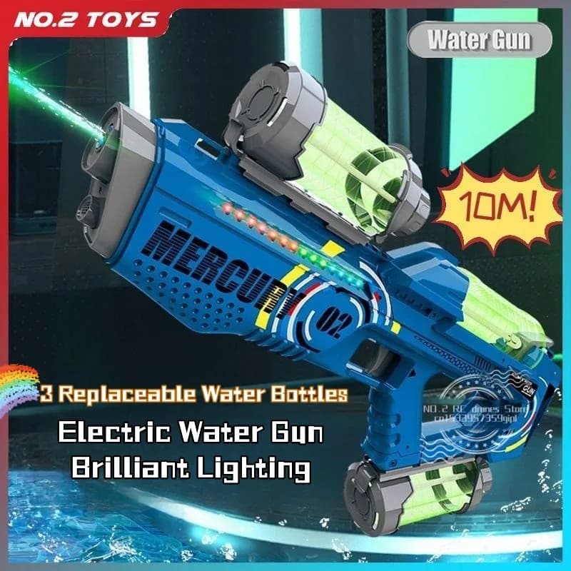 Pistola ad acqua elettrica estiva completamente automatica con luce ricaricabile a fuoco continuo Gioco per feste Spazio per bambini Spruzzi Regalo per ragazzo giocattolo