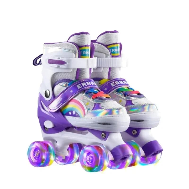 Ragazzi Ragazze Bambini Pattini Bambini Pattini a rotelle Scarpe da pattinaggio Scarpe da ginnastica quad scorrevoli regolabili 4 ruote Linea a 2 file all'aperto