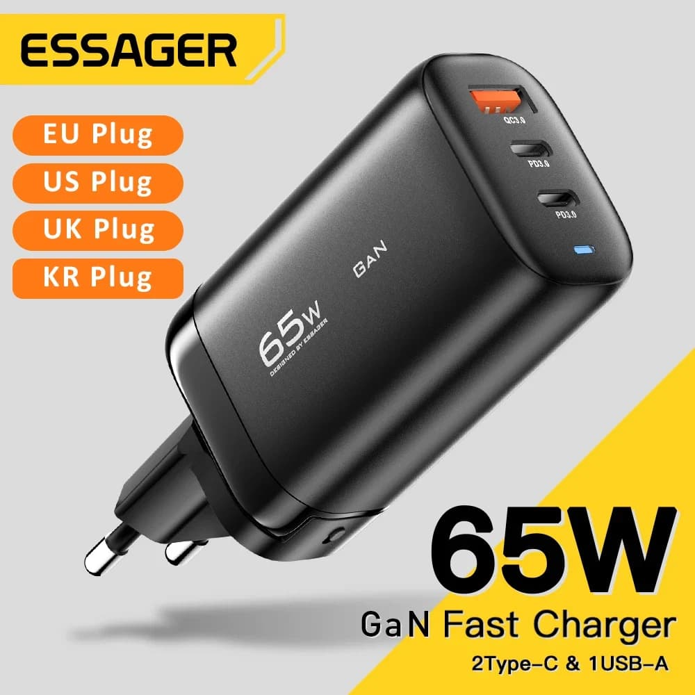 Essager 65W GaN USB Type C Charger For Laptop PPS 45W 25W Fast Charge For Samsung Xiaomi Realme Mobile iPhone15 14 13 Pro Phone