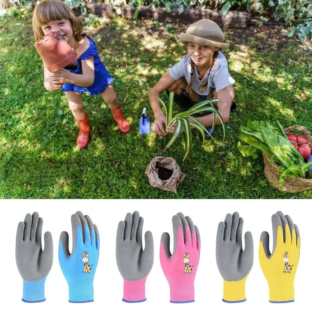 Guanti da lavoro per bambini Guanti protettivi da campeggio multiuso di sicurezza rosa blu gialli Guanti da giardinaggio antiscivolo ispessenti