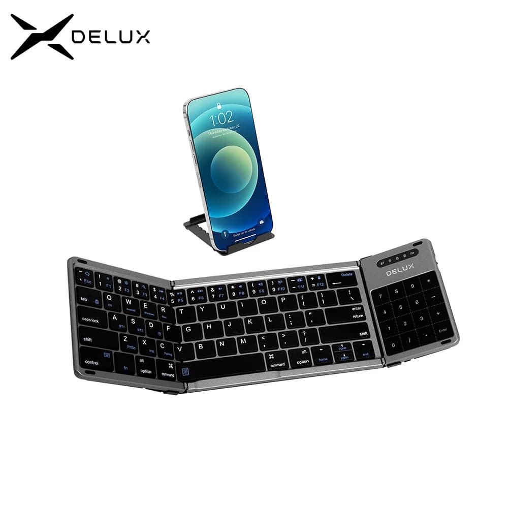Delux KF18 tastiera pieghevole Multi-dispositivi tascabile con tastiera numerica Touchpad 2 in 1 per iPad Android Laptop e Table