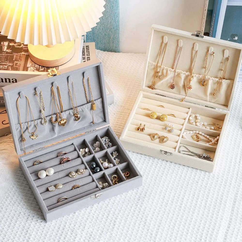 Velvet Jewelry Box with Rebound Cover and Buckle Clasp, Travel Portable Display for Earrings, Necklaces, Bracelets and Rings