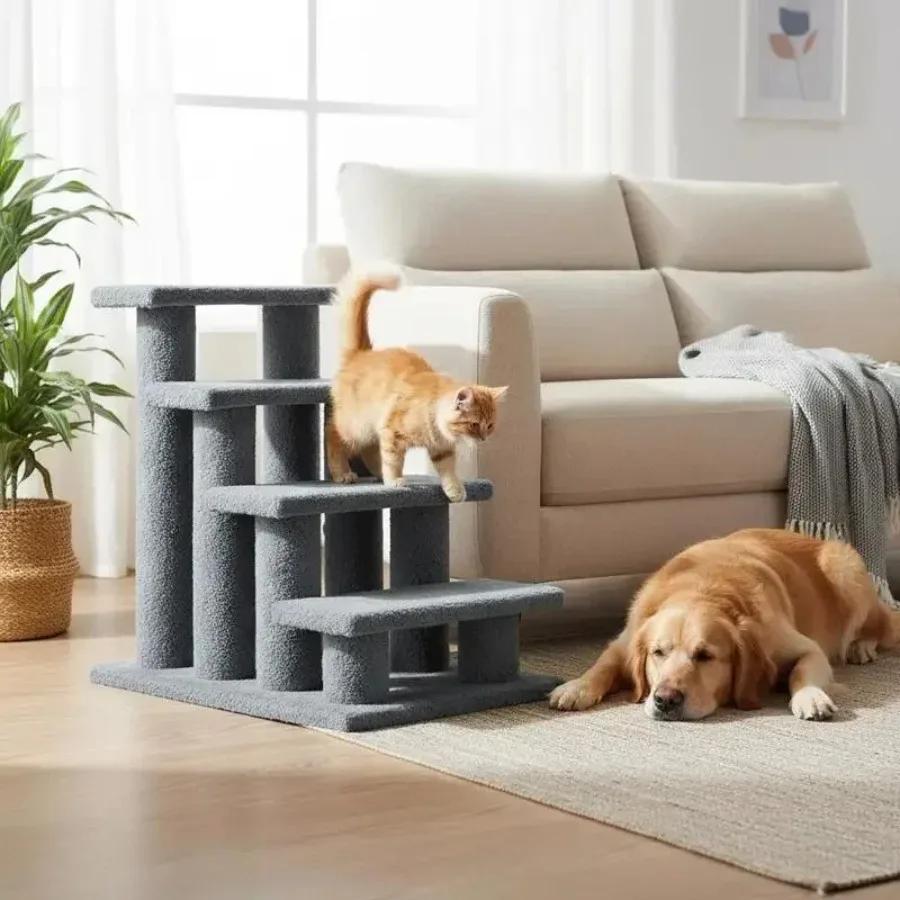 Scaletta per Cani a 4 Gradini per Letto e Divano, Scala per Cani e Gatti 63x43x60 cm Grigia