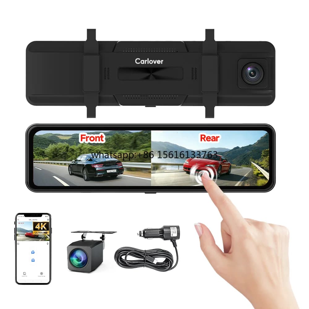 Dash Cam Specchietto Retrovisore AI Carlover 4K 12 Pollici con WIFI, Doppia Lente Anteriore/Posteriore, Visione Notturna e Telecamera per Parcheggio