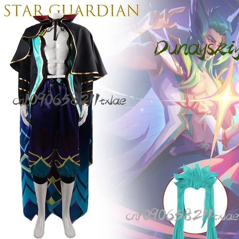 Game The Guarder of Star Rakan Costume Cosplay Top Pants Mantle Men Uniform Halloween Dresses Halloween Day Green Daily Cos