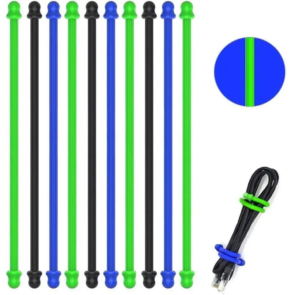 Fascette in gomma riutilizzabili in silicone originale da 5 pezzi, nucleo in acciaio, fascette per cavi per l'organizzazione. (Diametro 4 mm Lunghezza 3 pollici)