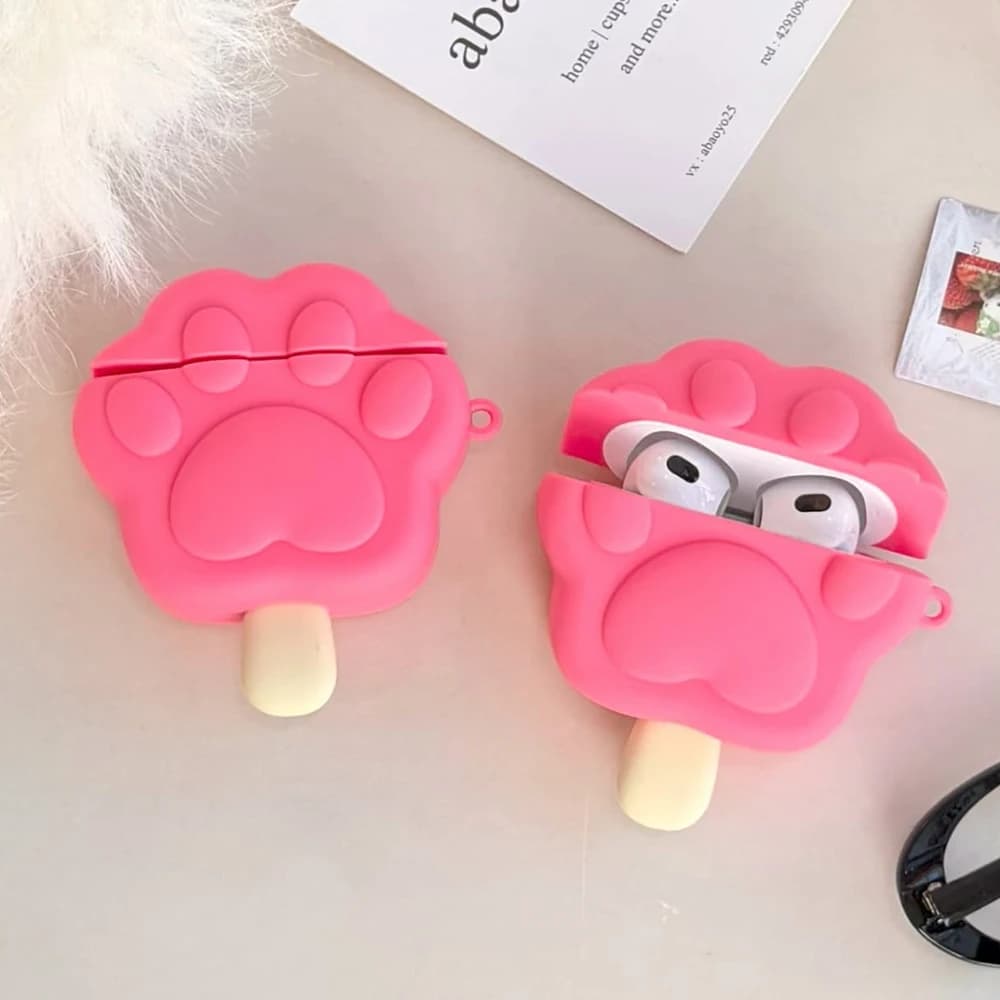 Custodia per Airpods con Simpatiche Zampe di Cucciolo e Gelato per Apple Airpods 1 2 3 4 Pro 2, Cover per Auricolari Wireless, Scatola di Ricarica per Airpods Pro3