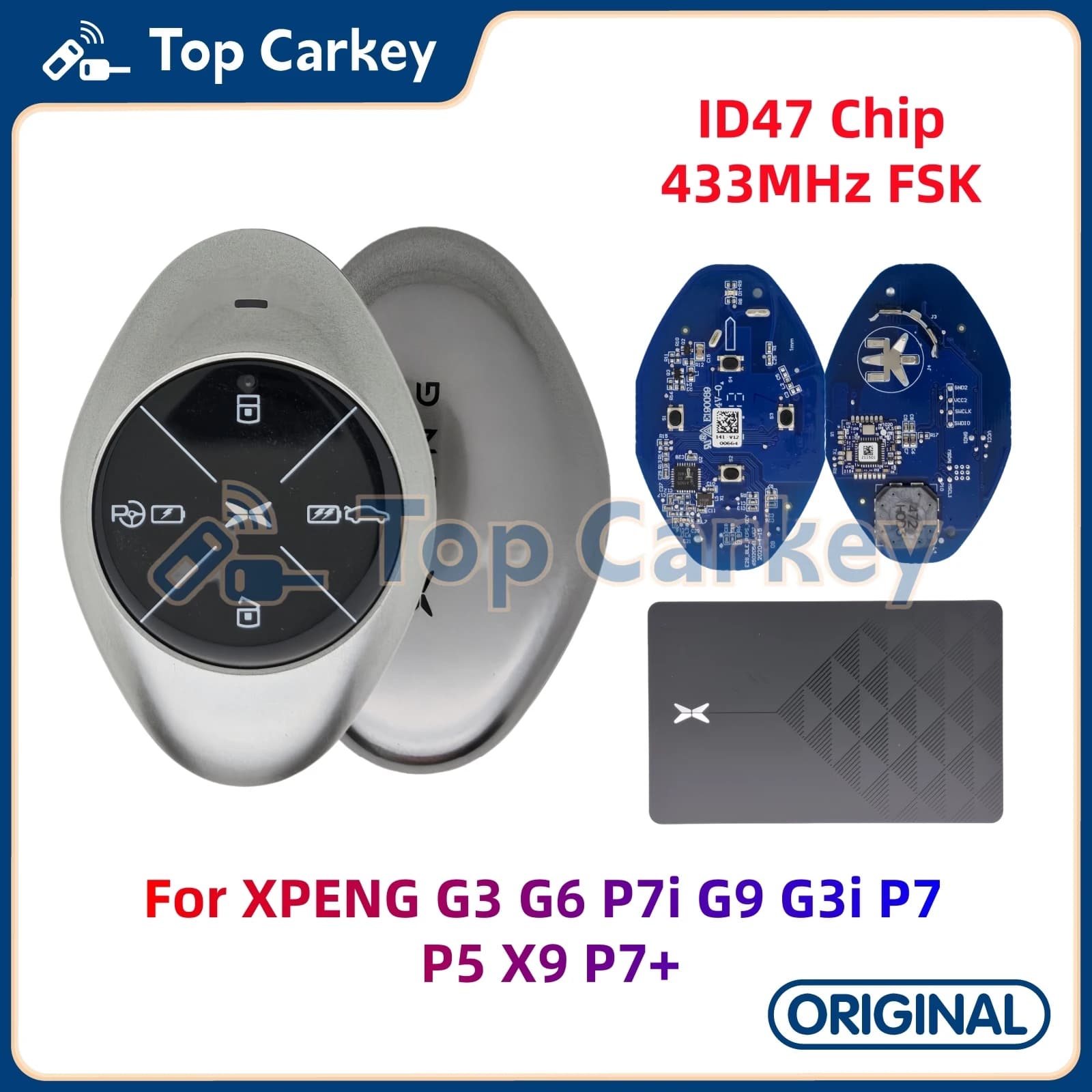 TopCarkey Originale NFC Chiave Della Carta Chiave A Distanza Intelligente 47 Chip 433 MHz per XPENG G3 G6 P7i XPENG P5 XPENG P7 P7i