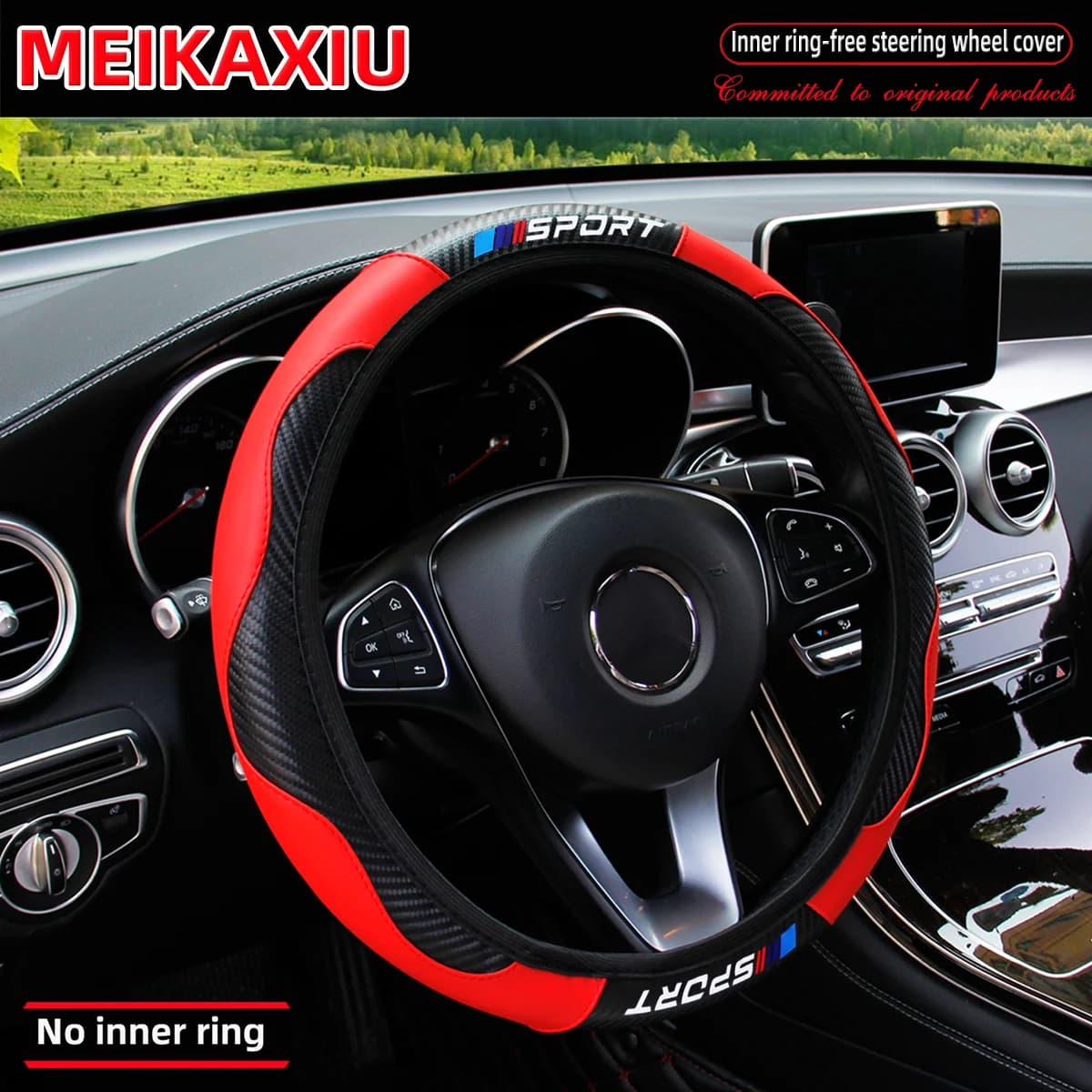 Carbon fiber leather sports cover without universal mounting suitable for decorative accessories for 14,5-15 inch cars