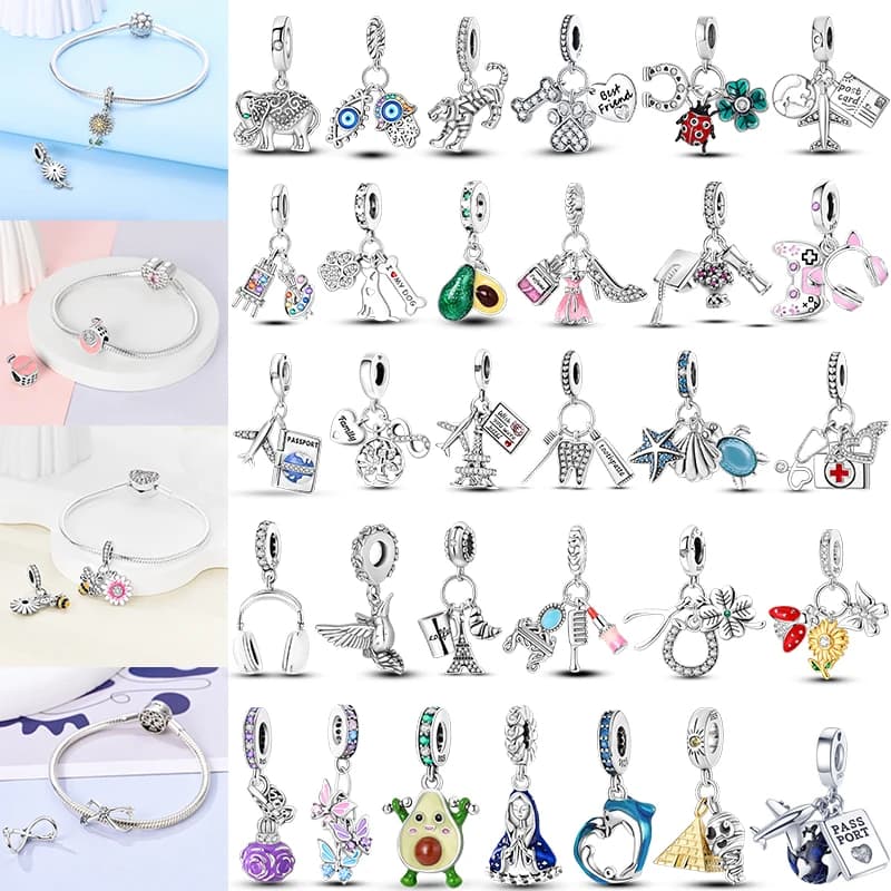 Devil Eyes Avocado Dreamcatcher Feather Pendant Dragonfly Butterfly 925 Sterling Silver Charm Unisex Fit for Original Jewelry