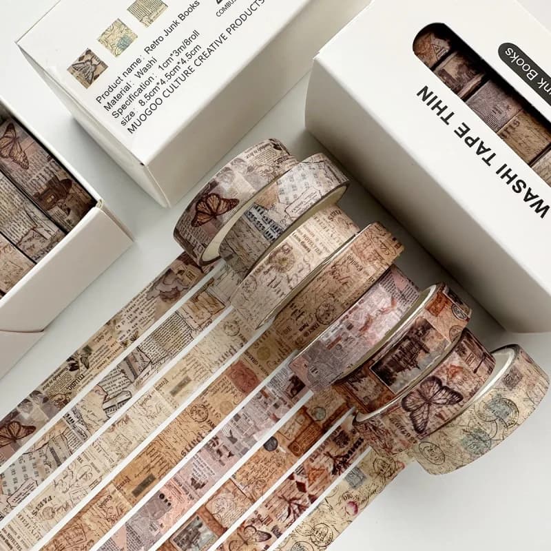 Set di 8 Rotoli di Nastro Decorativo Vintage Floreale per Decorazione Fai-da-Te, Riviste, Cancelleria per Studenti e Regali