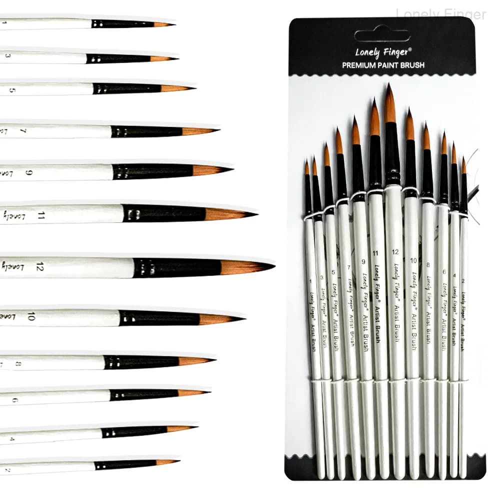 12 PCS Round Paint Brushes Set, Artist Brush for Acrylic Watercolor Oil Painting, Face Body Nail Art, Crafts, Canvas, Rock, Synt