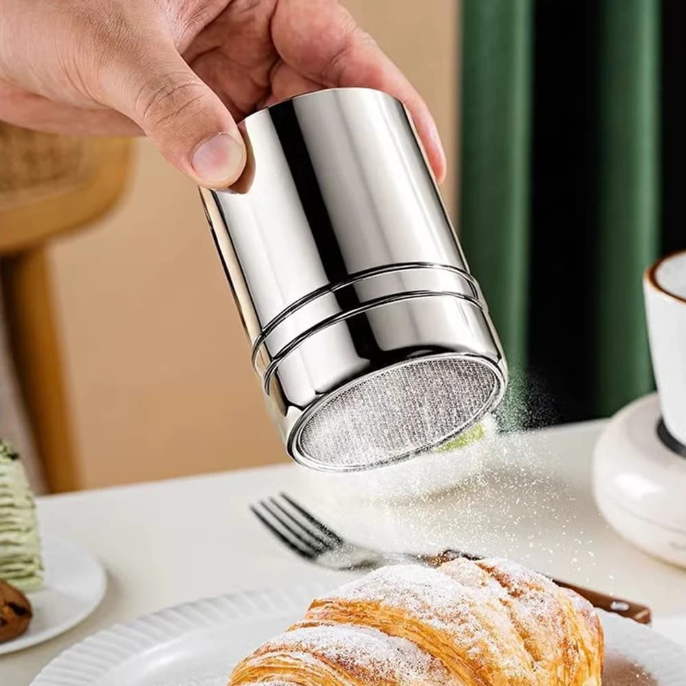 Dispenser with Coperchio for Cacao and Coffee, stainless steel, fine net, for dressings, for domestic cuisine