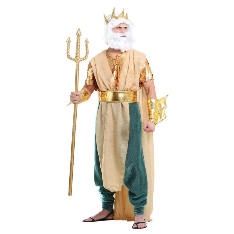 Adulto Egitto Faraone Egiziano Mitologia Dio del Mare Re Nettuno Poseidono Costumi Halloween Purim Festa Carnevale Abiti Cosplay