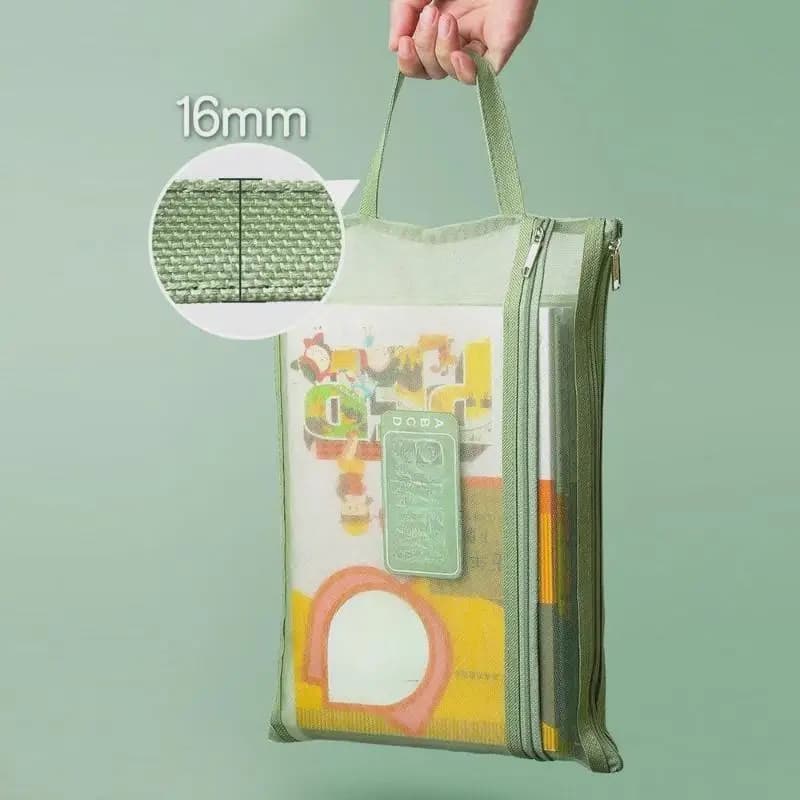 Borsa porta documenti A4 con cerniera, a doppio strato in rete, grande capacità, per cancelleria studenti, cartella trasparente