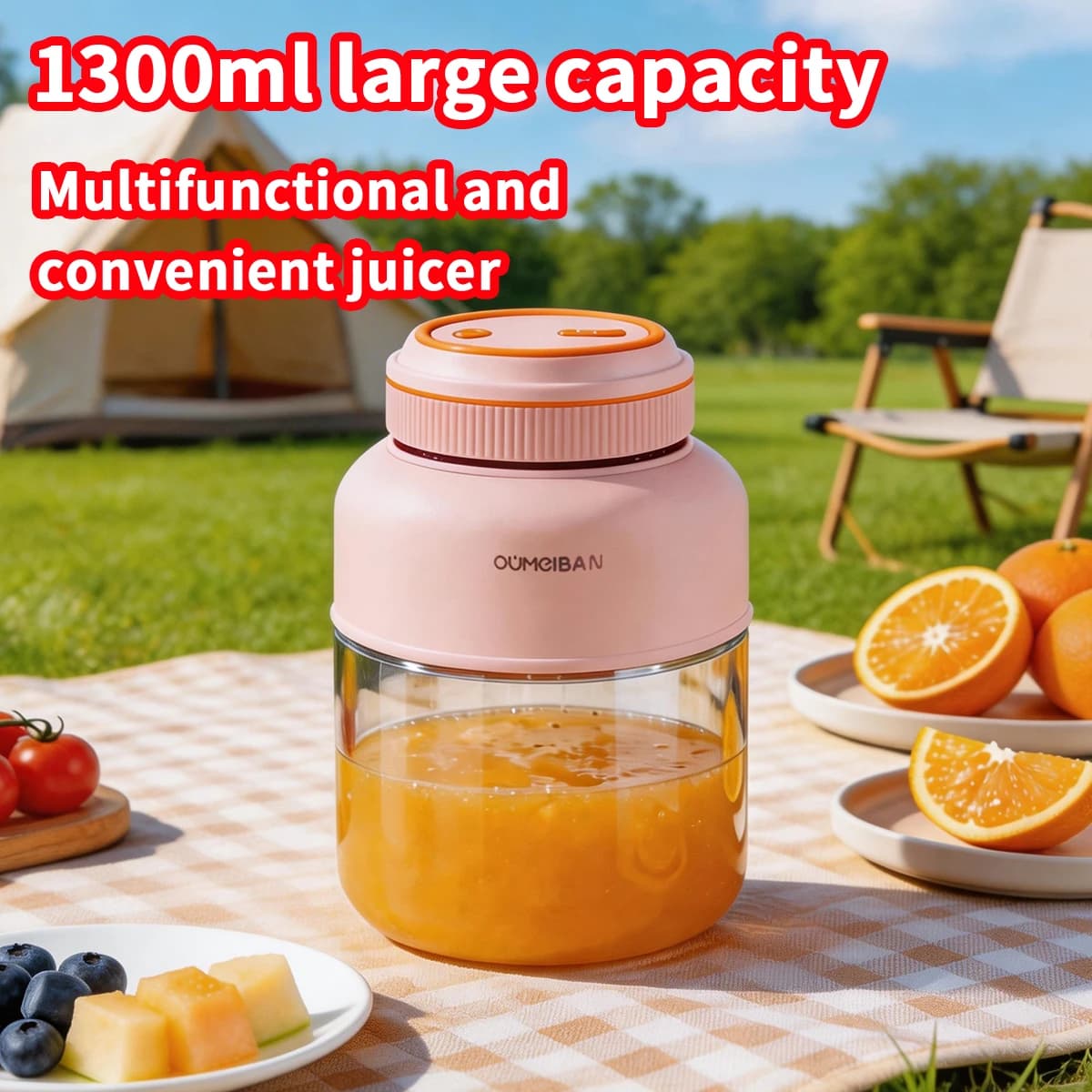 Frullatore Portatile da 1300ML, Mixer per Frutta Fresca con 38 Lame, Frullatore Multifunzione Ricaricabile USB, Tritaghiaccio e Frullatore per Smoothie per Casa