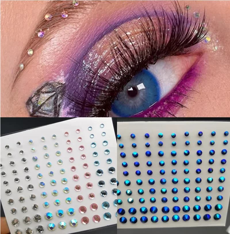 Face stickers with diamonds Self-adhesive Umbrella Glitter Faux Tattoos Strass Body Art Party Decoration Make-up Mixed Sizes