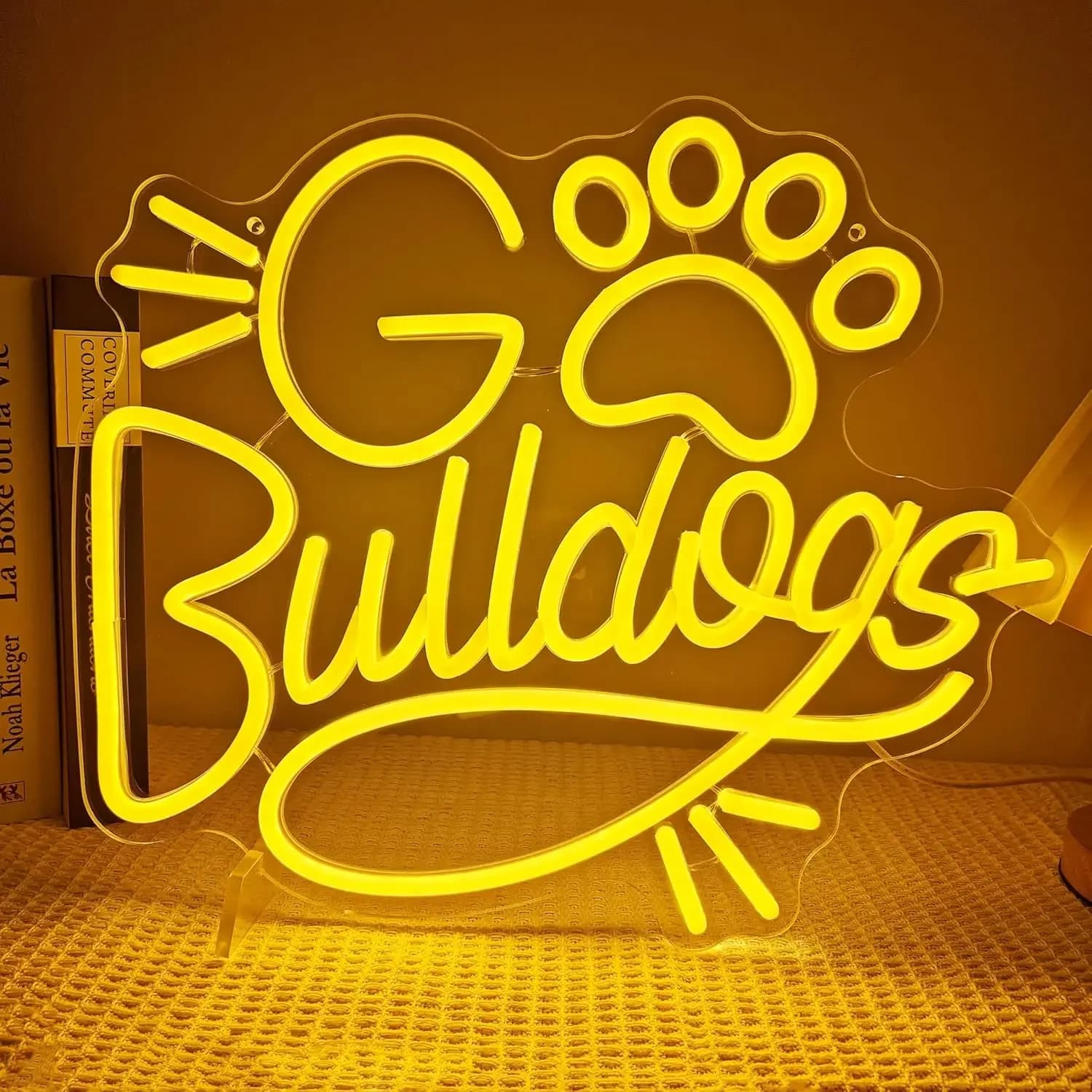 Insegna Luminosa al Neon 'Go Bulldogs' USB Dimmerabile LED Decorazione da Parete per Negozio di Animali, Cuccia, Soggiorno, Regali per Feste di Compleanno