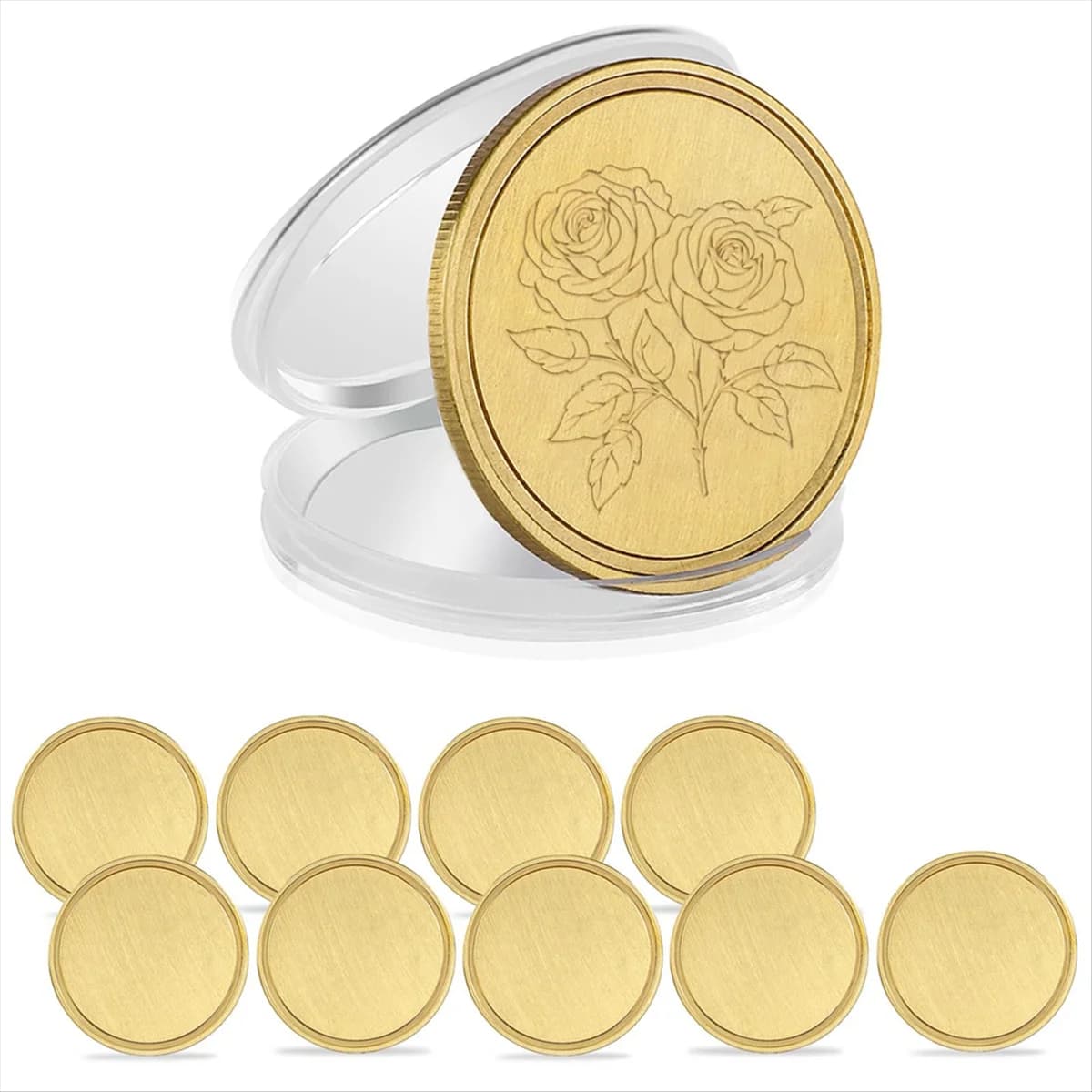 Hot 10PCS Laser Engraving Spaces Empty Brass Coins Engraving on Metal Empty Coins 40mm with Acrylic Protection Box