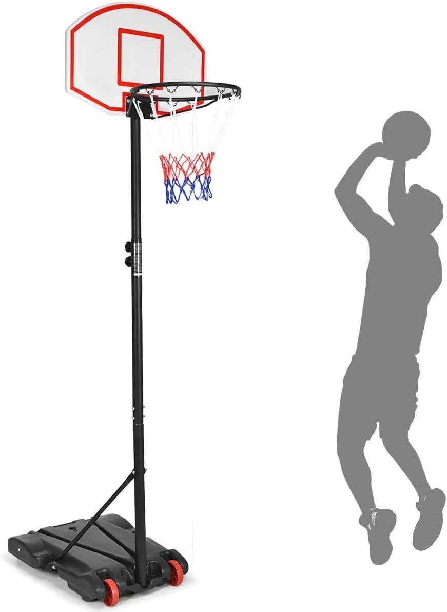 Canestro da Basket Portatile con Ruote, Altezza Regolabile 5.8-6.8 Piedi, Tabellone da 28 Pollici per Bambini e Ragazzi