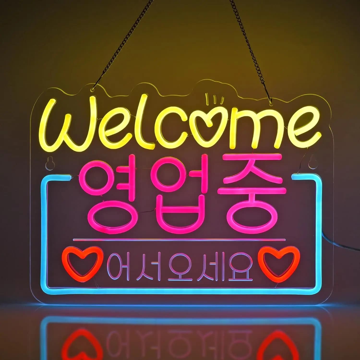 Benvenuto coreano Insegna al neon, luci al neon appese a parete Decorazione artistica Cafe Bar Party Home Decor, Alimentato tramite USB Ultra luminoso dimmerabile