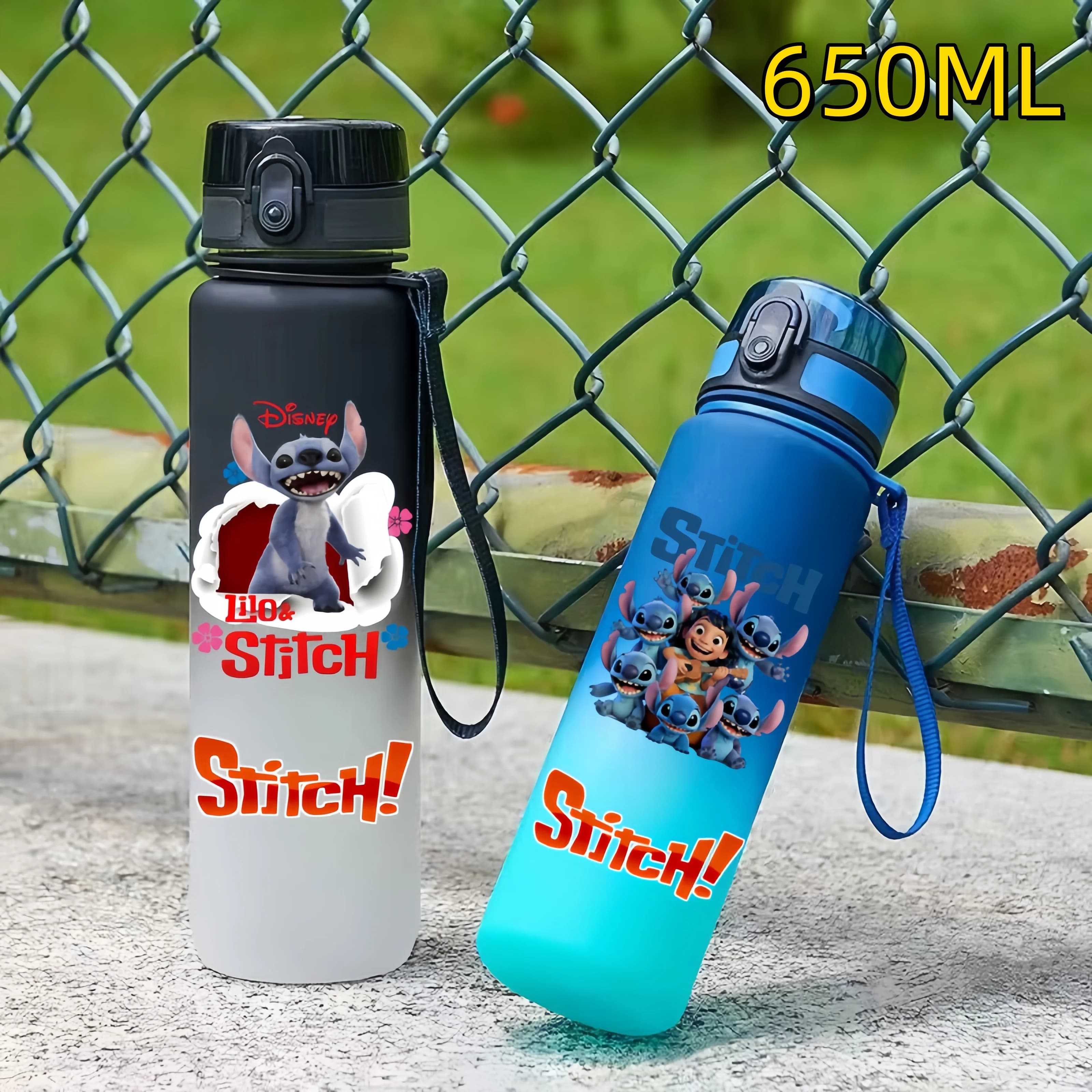 Borraccia Sportiva Anime Stitch da 650ML, Bottiglia Portatile per Fitness, Borraccia da Viaggio per Ufficio e Attività all'Aperto, Shaker, Regalo