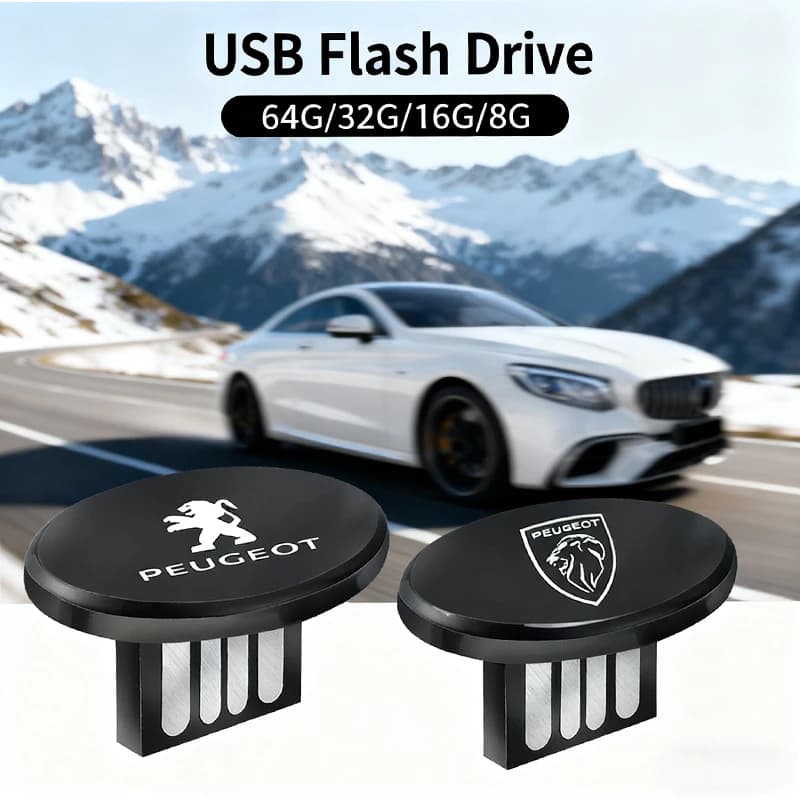 1 pz Auto Logo USB Universale Flash Drive Piccolo U Disco Per Peugeot 206 307 308 207 3008 208 407 508 2008 5008 301 406 408 607 4008