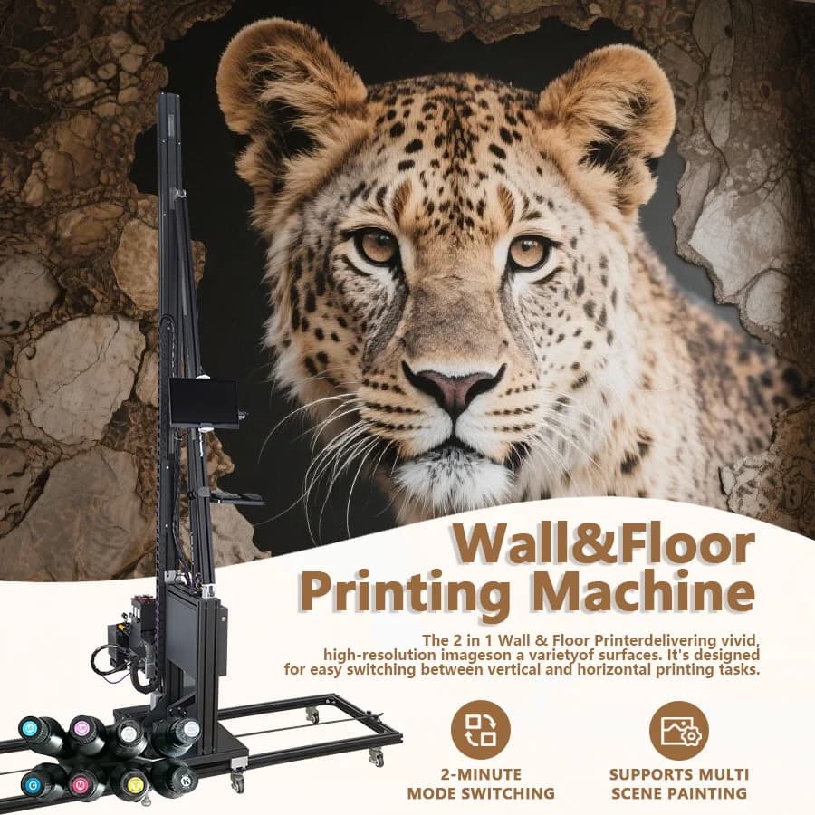 Printer 2in1 Portable for Walls and Floors with UV Ink, 3D Printing Machine on Walls up to 3.5 Meters Height for Direct Printing on Tiles, Ceramics, Glass and Metal