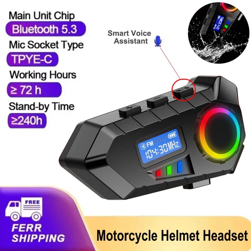 KEBIDUMEI 1/2PCS Motorcycle Headset Helmet BT5.4 Waterproof Vivavoce Called Music Reader Speaker Wireless Headphone with Radio Fm