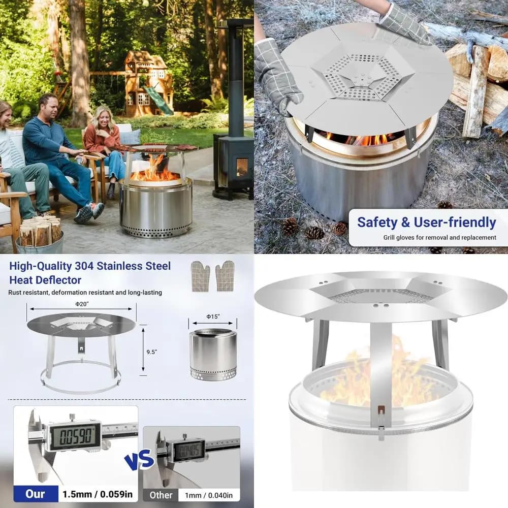 Ranger 15 Deflettore di calore per stufa singola, diffusore 304 SS, guanti da grill e cerchio fisso, accessorio per la gestione del calore da campeggio