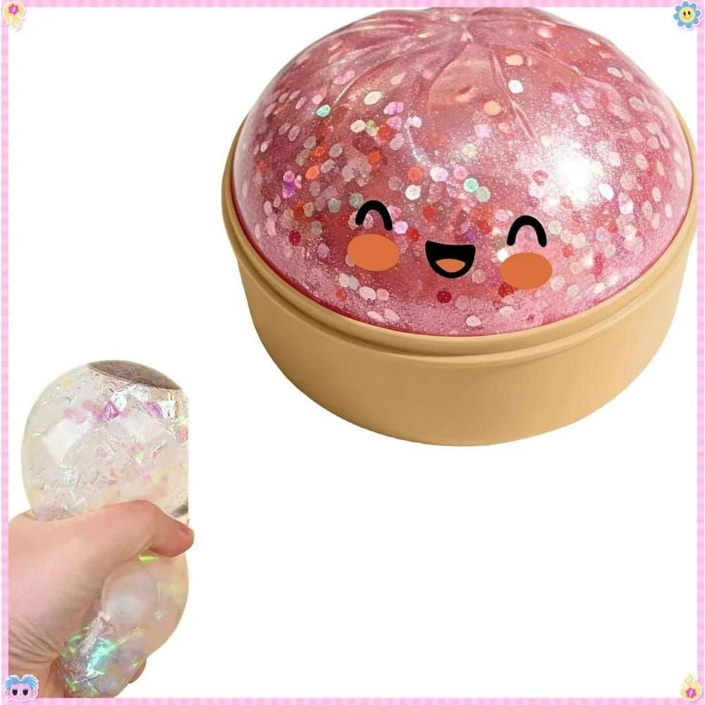 Squishy a Forma di Raviolo Glitterato, Giocattolo Realistico Gigante a Forma di Raviolo con Vaporiera in Bambù, Giocattolo Antistress in TPR a Forma di Pallina di Pasta