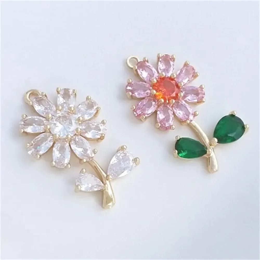 Zirconio Colore Zirconio 14K Borsa Ciondolo fiore stile Parkinson Zirconia Ciondolo piccola margherita Orecchini fai da te Collana pendente