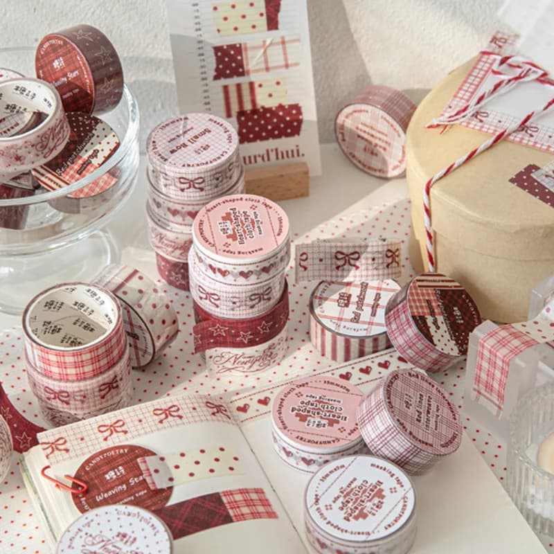 Mr. Paper Crimson Prelude Nastro PET da 3 rotoli, materiale glitterato per diario, materiale per collage a tema rosso, cancelleria creativa