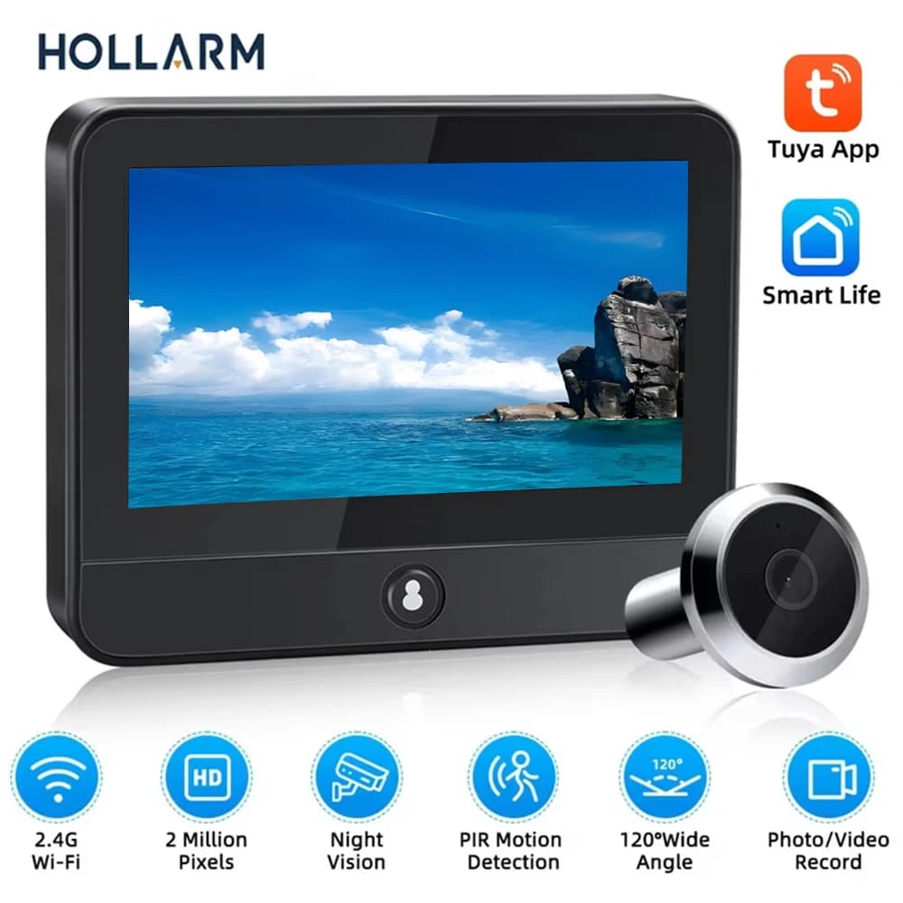 Hollarm Videocitofono digitale WiFi da 4,3 pollici Tuya Smart Door Spioncino Telecamera di sicurezza domestica PIR Visione notturna Rilevazione di movimento