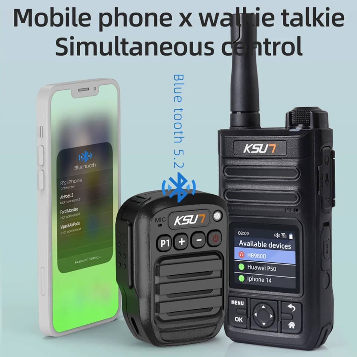 Walkie Talkie Microphone Wireless Bluetooth Speaker for Zello Radio POC Portable Speaker for Two-way Radio KSUT B60
