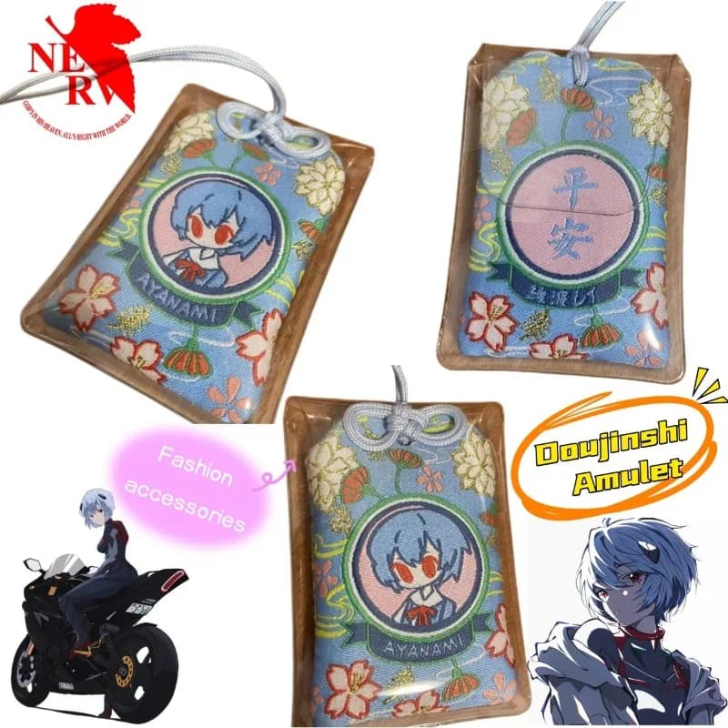 EVA Neon Genesis Evangelion Rei Ayanami Amulet Cartoon Embroidered Sachet Pendant, 2D Anime Game Fan Amulet Accessory Gift