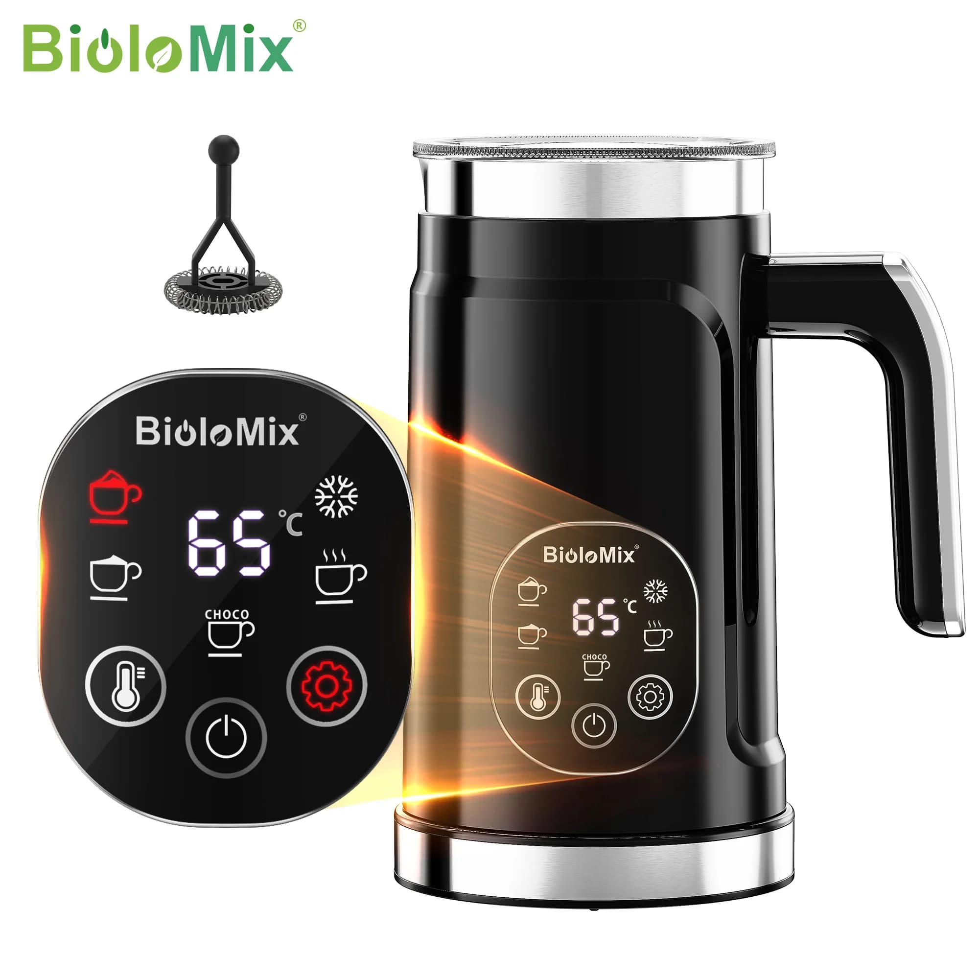 Montalatte BioloMix 5 in 1 con touch screen LED – Macchina per schiuma calda e fredda per latte, caffè e altro