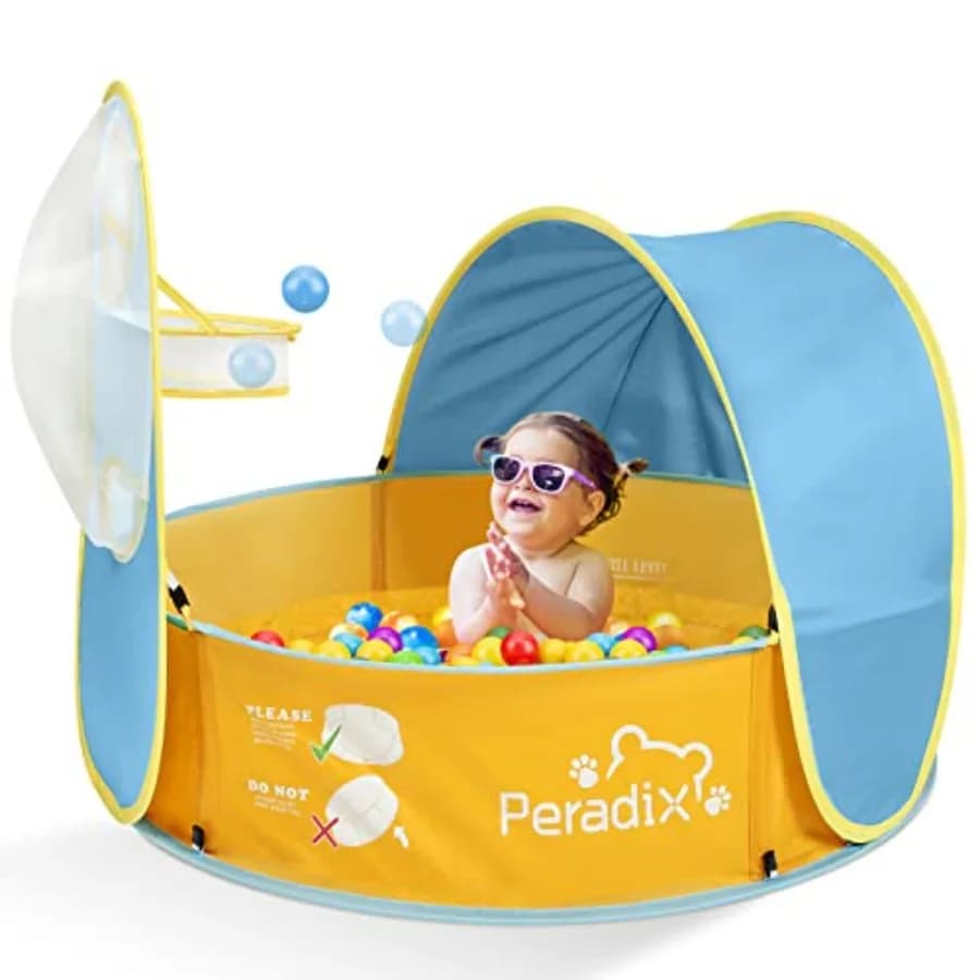 Piscina Gonfiabile 3 in 1 per Bambini e Animali Domestici, Tenda con Protezione UV e Porta per Canestro da Basket