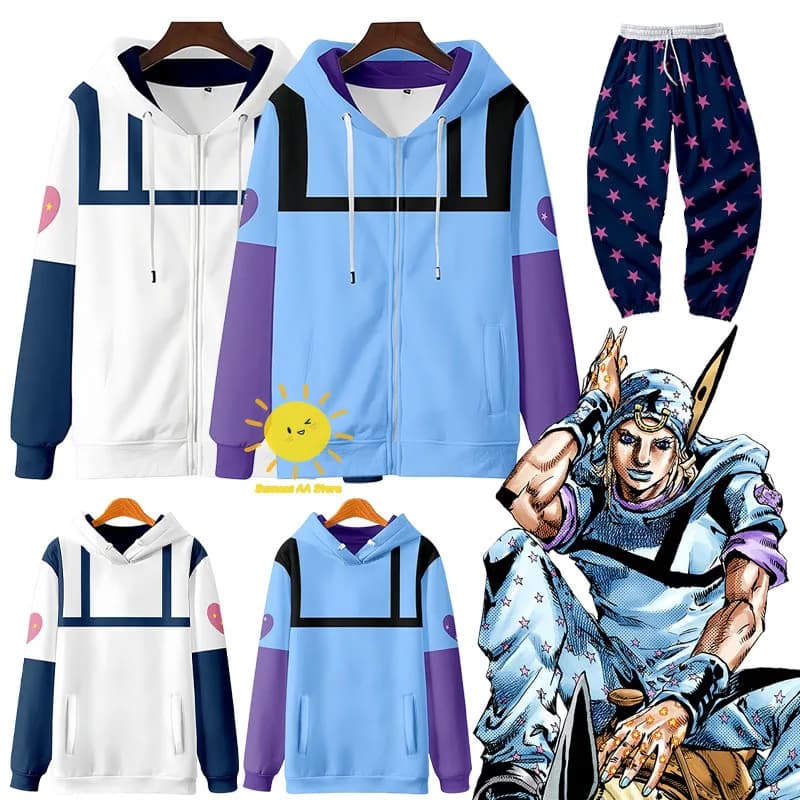 Costume Cosplay Johnny Joestar by Steel Ball Run, sweatshirt and trousers, Jonathan Joestar for Halloween and Carnival, Unisex for Adults