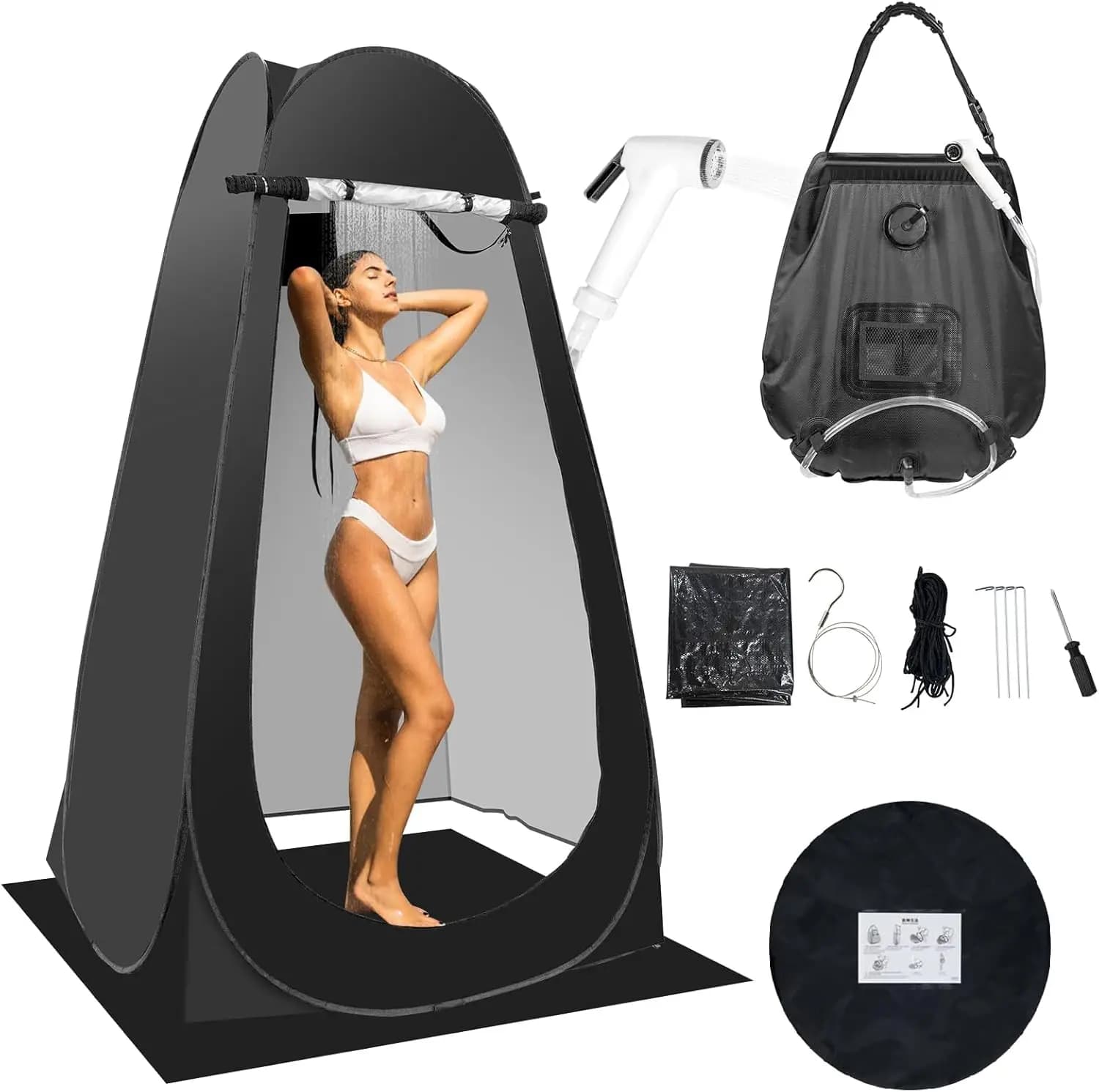 Tenda Portatile per Privacy in Campeggio con Ugello Migliorato, Kit Doccia da Esterno e Sacca da 5 Galloni