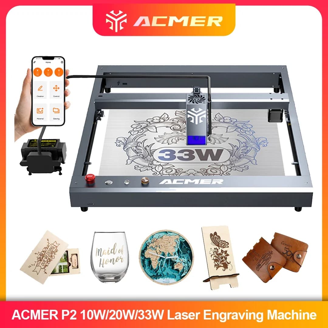 Laser Engraver HOT P2 33W 20W 10W with Air Assist, Industrial Guides, WIFI, Engraving and Cutting Machine for Wood and Leather for Commercial Use