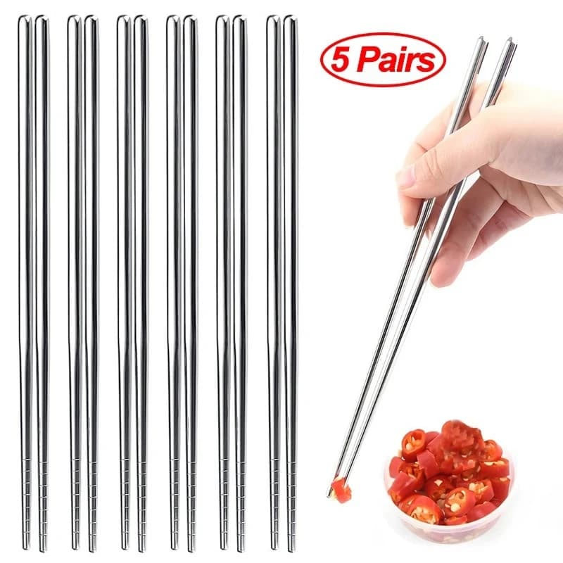 2/5/10 pairs of chinese wands in stainless steel non-slip sushi chorean wands food japanese metal sticks kitchen crockery set