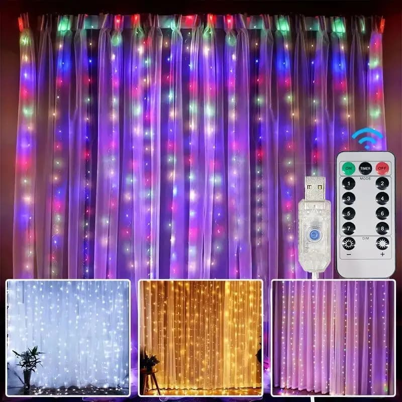 Luci a LED a tenda USB da 3/4/6m con 8 modalità e telecomando, per decorazioni EID Mubarak, camera da letto, matrimonio, Ramadan, casa
