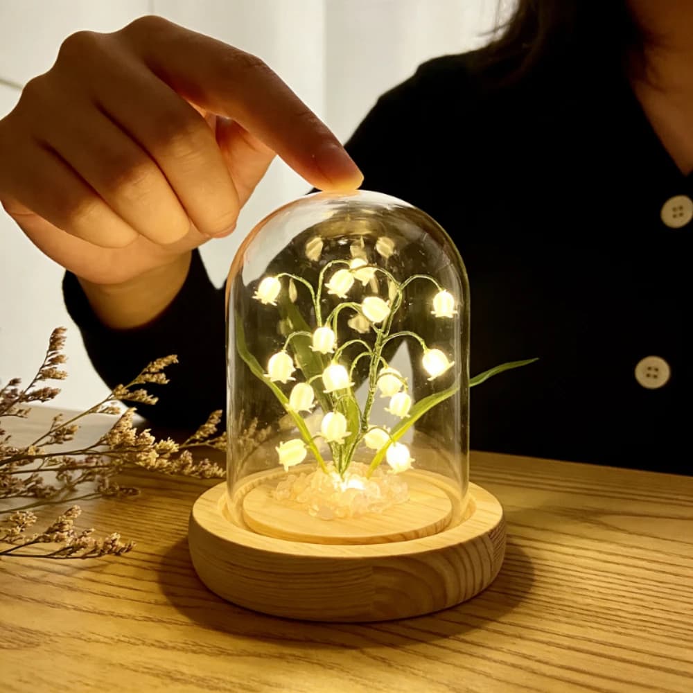 Elegante Lampada Notturna a Forma di Campanula, Kit di Materiali per Decorazione Fai-da-Te, Oggetto in Stile Giardino in Vetro per Camera da Letto, Regalo