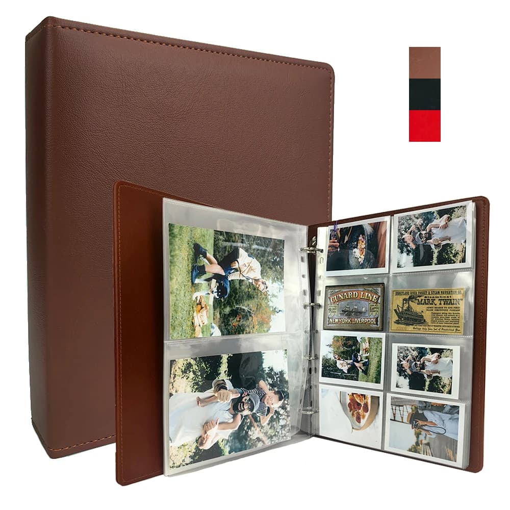 PLRBOK A4 4-ring High-end PU Leather Binder Replaceable Photo Album Star Card Storage 10×15 Card File Business Cover Notebook