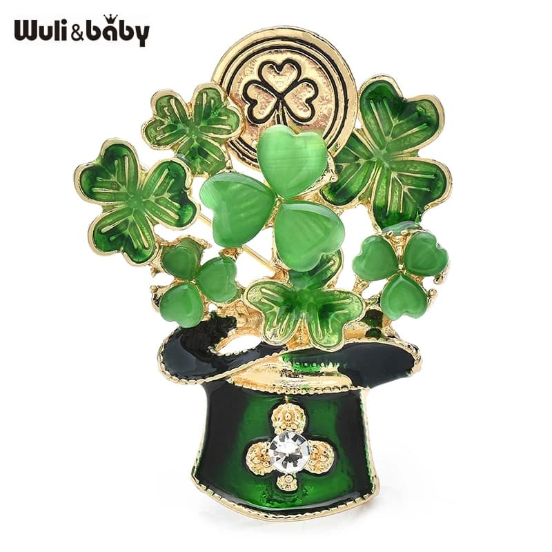 Wuli & Baby Opale Shamrock Spills For Women Unisex Green Polish Trifoil Vase Leaves Plants Feast Office Spills Gifts
